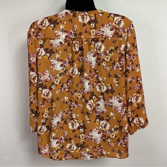 Petite Small Zac And Rachel Mustard Yellow Floral Draped Flowy Blouse 4 6 - Picture 9 of 9